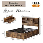 Cadre de lit complet avec tête de lit de rangement, cadre de lit en bois avec 4 tiroirs, bibliothèque de rangement et lit plateforme King Size avec support métallique robuste