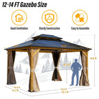 Tonnelle EROMMY à toit rigide, pergola extérieure avec double toit, moustiquaire et rideaux, auvent robuste pour patio, jardin, fête au bord de la piscine