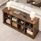 Étagère de rangement à 8 cubes, bibliothèque horizontale de style ferme, bibliothèque de rangement en bois de 157 cm pour entrée, étagères basses et longues pour salon