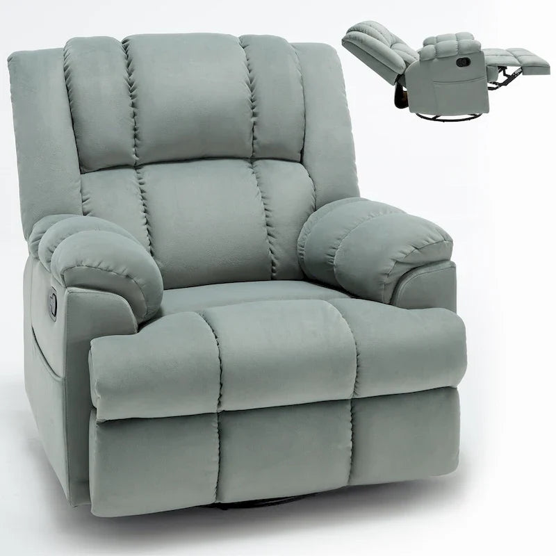 Fauteuil inclinable manuel vert surdimensionné avec pivotement, basculement et revêtement en tissu