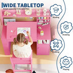Bureau et chaise d'étude pour enfants avec rangement, bureau d'étude pour enfants avec étagère supérieure et inclinable, pour les 3-8 ans, table d'écriture pour chambre d'enfant