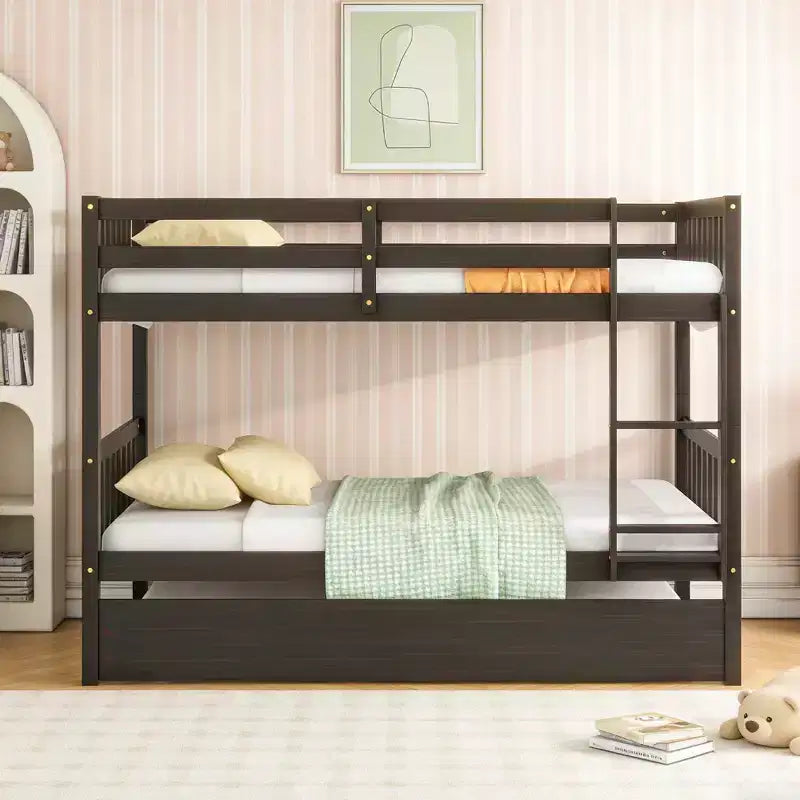 Lit superposé moderne en bois, double sur double avec lit gigogne, convertible en 2 lits