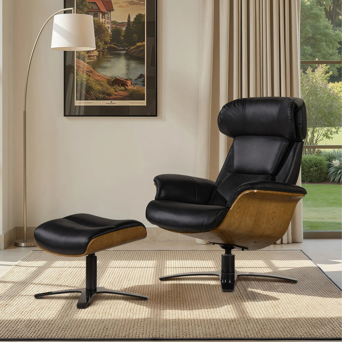 Jovan 31.5 Fauteuil inclinable en cuir véritable avec ottoman