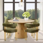 Ensemble table à manger ronde extensible en ovale avec 4 fauteuils en velours, design piédestal moderne, jusqu'à 8 personnes - Panipeachy