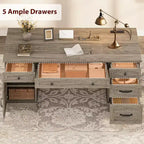 Bureau de direction de 152 cm avec tiroirs, bureau d'ordinateur avec station de charge, bureau d'écriture en bois pour étude, table de conférence pour salon