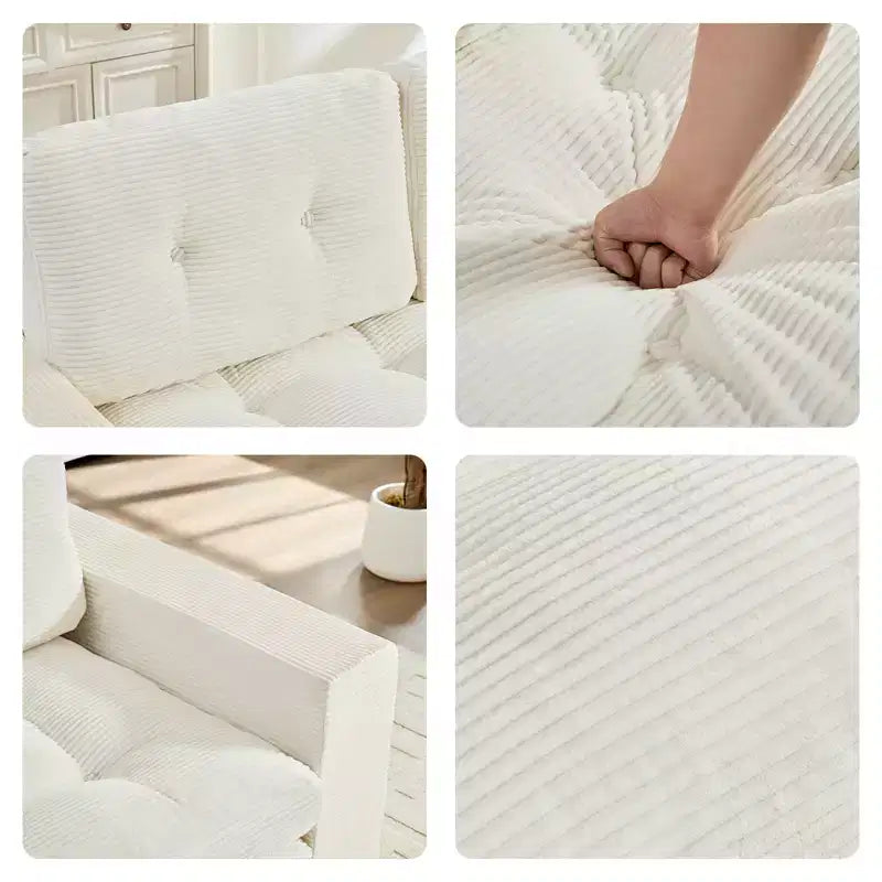 Mjkone Canapé-Lit Futon Convertible 2-en-1 180 cm, Canapé Deux Places Pliable en Tissu Côtelé avec Boutons Touffetés, Idéal pour Petits Espaces