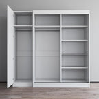 Armoire 2 portes avec miroir, façade vitrée, 2 personnes (Gris / Noir / Blanc)