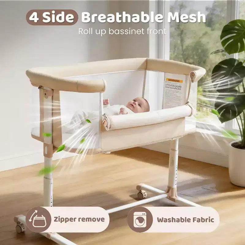 Berceau à roulettes – Beige / Gris / Rose, cododo, pour 1 bébé