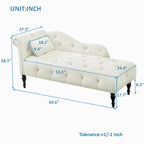 Chaise longue moderne de 154 cm avec revêtement en velours, boutons capitonnés, pieds en bois massif et clous de tapissier