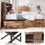 Cadre de lit complet avec tête de lit de rangement, cadre de lit en bois avec 4 tiroirs, bibliothèque de rangement et lit plateforme King Size avec support métallique robuste