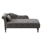 Chaise longue moderne de 154 cm avec revêtement en velours, boutons capitonnés, pieds en bois massif et clous de tapissier