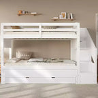 Lit superposé Whisen Twin XL avec lit gigogne, lit superposé avec rangement, lit superposé en bois massif, escalier de rangement, armoire, 3 tiroirs, pour enfants