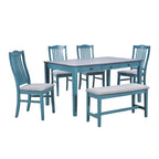 Ensemble de salle à manger 6 pièces en bois avec 4 chaises et un banc, table avec tiroir