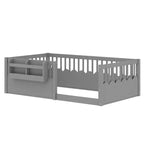 Lit d'enfant Bellemave avec clôture rehaussée et étagère, cadre de lit Montessori double en bois pour filles et garçons