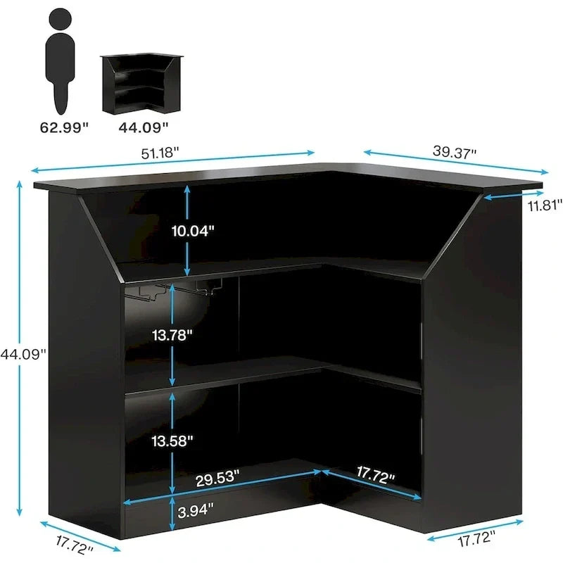 Meuble de bar d'angle avec porte-verres pour pub à domicile