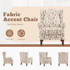 Fauteuil d'appoint moderne Erommy, fauteuil à dossier haut, canapé simple en tissu rembourré avec boutons et pieds en bois pour salon