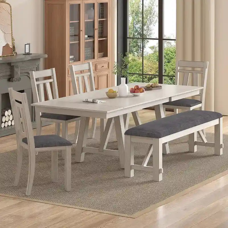 Chaises de salle à manger en bois massif VECELO avec assise en tissu de lin, ensemble de 2/4/6 chaises de salle à manger
