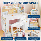 Bureau et chaise d'étude pour enfants avec rangement, bureau d'étude pour enfants avec étagère supérieure et inclinable, pour les 3-8 ans, table d'écriture pour chambre d'enfant