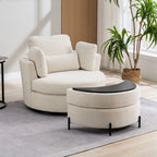 Fauteuil d'appoint pivotant rembourré 42,3 W avec 4 oreillers et pouf de rangement demi-lune