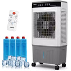Refroidisseur d'air évaporatif avec réservoir d'eau, 4 pains de glace, 3 vitesses, oscillation à 120°, télécommande et minuterie 12h, 150W Portable sur pied