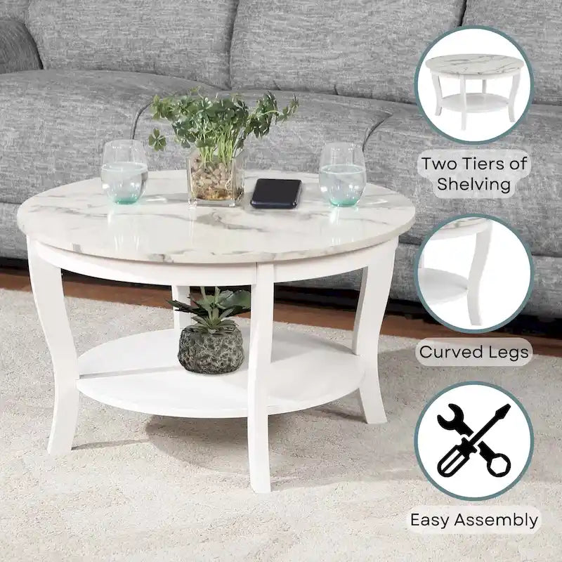 Table basse ronde avec étagère American Heritage de Convenience Concepts