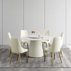 Table à manger ronde de 53 pouces pour 6 personnes avec plateau en pierre frittée et plateau tournant (Lazy Susan)