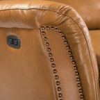 Fauteuil inclinable électrique en cuir véritable avec port USB – Ensemble de 2 fauteuils à oreilles cloutés