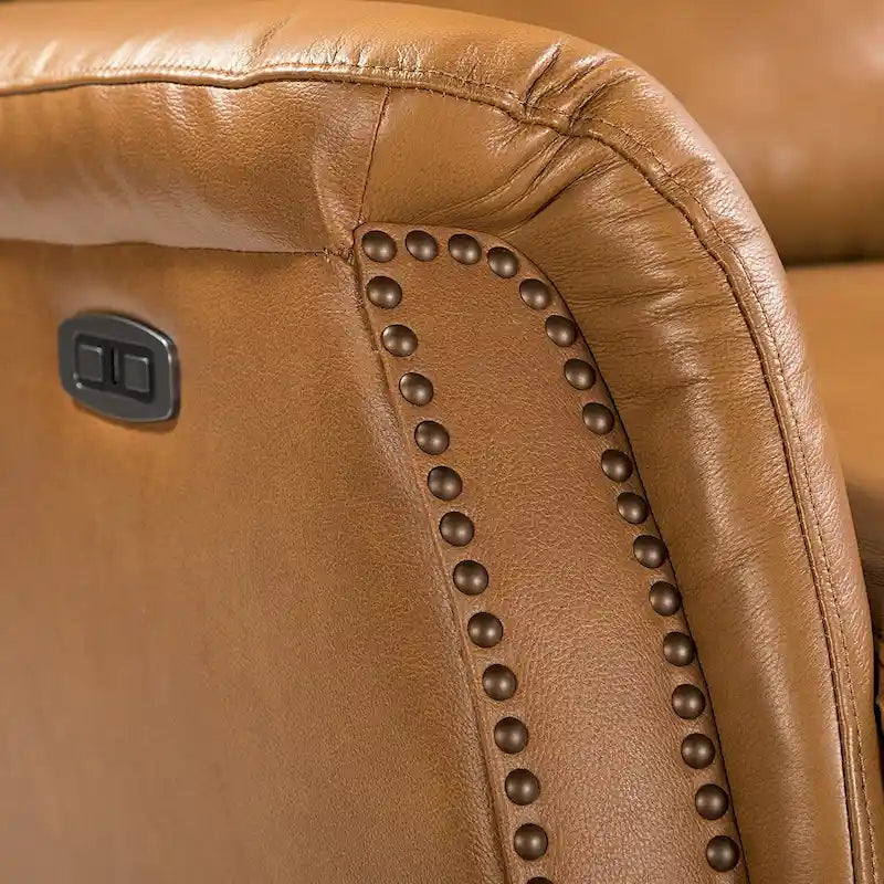 Fauteuil inclinable électrique en cuir véritable avec port USB – Ensemble de 2 fauteuils à oreilles cloutés
