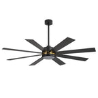 Ventilateur de plafond de 65 pouces à 8 pales noires avec lumière LED et télécommande