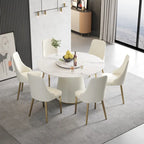 Table à manger ronde de 53 pouces pour 6 personnes avec plateau en pierre frittée et plateau tournant (Lazy Susan)