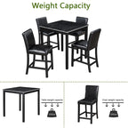 Ensemble de salle à manger moderne 5 pièces avec table carrée hauteur comptoir et 4 chaises rembourrées