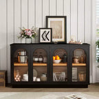 Buffet de rangement 4 portes avec portes vitrées, meuble arqué avec étagères réglables pour la cuisine