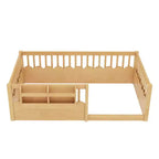 Lit d'enfant Bellemave avec clôture rehaussée et étagère, cadre de lit Montessori double en bois pour filles et garçons