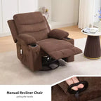 Fauteuil inclinable surdimensionné 360 pivotant et berçant avec massage et chaleur - Fauteuil de salon ergonomique avec porte-gobelets, poches latérales pour salon, chambre de bébé