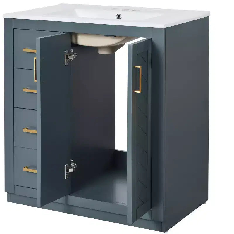 Meuble-lavabo simple de 76 cm avec armoire et 3 tiroirs – Noir / Bleu / Vert / Indigo / Blanc