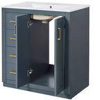 Meuble-lavabo simple de 76 cm avec armoire et 3 tiroirs – Noir / Bleu / Vert / Indigo / Blanc