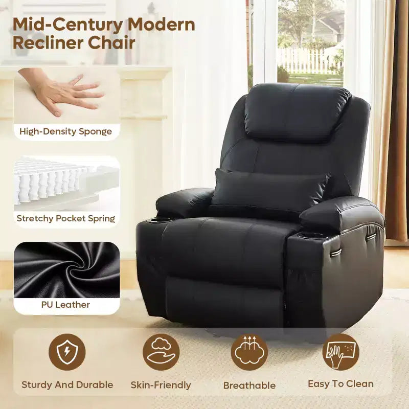 Fauteuil inclinable électrique Bestier de 88 cm avec fonction de levage, massage et chauffage, en similicuir, avec poches latérales et porte-gobelets