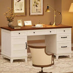Bureau de direction de 152 cm avec tiroirs, bureau d'ordinateur avec station de charge, bureau d'écriture en bois pour étude, table de conférence pour salon