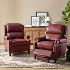 Ensemble de 2 fauteuils inclinables modernes en cuir véritable Elisabete avec garniture cloutée vintage pour salon et chambre à coucher | ART OF LIVING DESIGNS