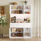 Armoire de cuisine de 71 pouces, vaisselier avec lumières LED et prises de courant, buffet avec support pour micro-ondes, étagères réglables