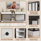 82 Meubles doubles pour cage de chien, grande niche d'intérieur pour 2 chiens, meuble TV en bois robuste avec 4 tiroirs et étagères