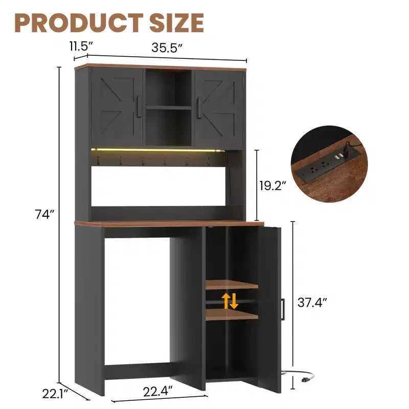 Meuble de cuisine Besiost avec espace mini-réfrigérateur, meuble de bar à café avec étagère de rangement