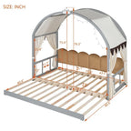 Lit cabane Montessori en bois massif avec plateforme, toit voûté et lit gigogne pour filles et garçons