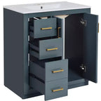 Meuble-lavabo simple de 76 cm avec armoire et 3 tiroirs – Noir / Bleu / Vert / Indigo / Blanc