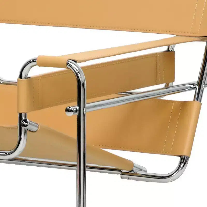 Fauteuil d'appoint en cuir d'inspiration moderne Baxton Studio Jericho, couleur havane : Finition chromée, Patins anti-rayures, Entièrement assemblé