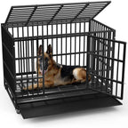 BOSSIN Cage pour Chien Robuste Indestructible 48/38 Pouces, Niche Anti-Évasion avec Roues Verrouillables
