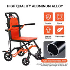 Fauteuil roulant de transport pliant ultra léger, supporte 100 kg, cadre en aluminium de 8 kg, siège de 41 cm, accoudoirs et repose-pieds amovibles, frein à main verrouillable
