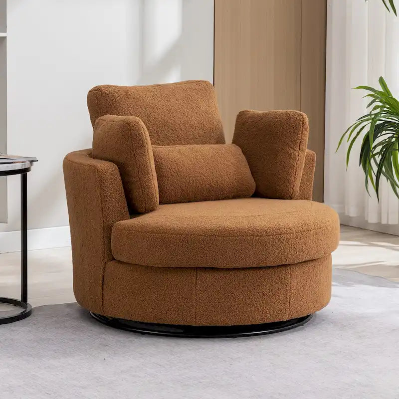 Fauteuil d'appoint pivotant rembourré 42,3 W avec 4 oreillers et pouf de rangement demi-lune