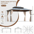 Tonnelle EROMMY à toit rigide, pergola extérieure avec double toit, moustiquaire et rideaux, auvent robuste pour patio, jardin, fête au bord de la piscine