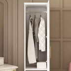 Penderie modulaire de luxe blanche Famapy avec ferrures dorées : portes à panneaux + conception à portes mixtes – Dressing élégant sur mesure pour chambres à coucher
